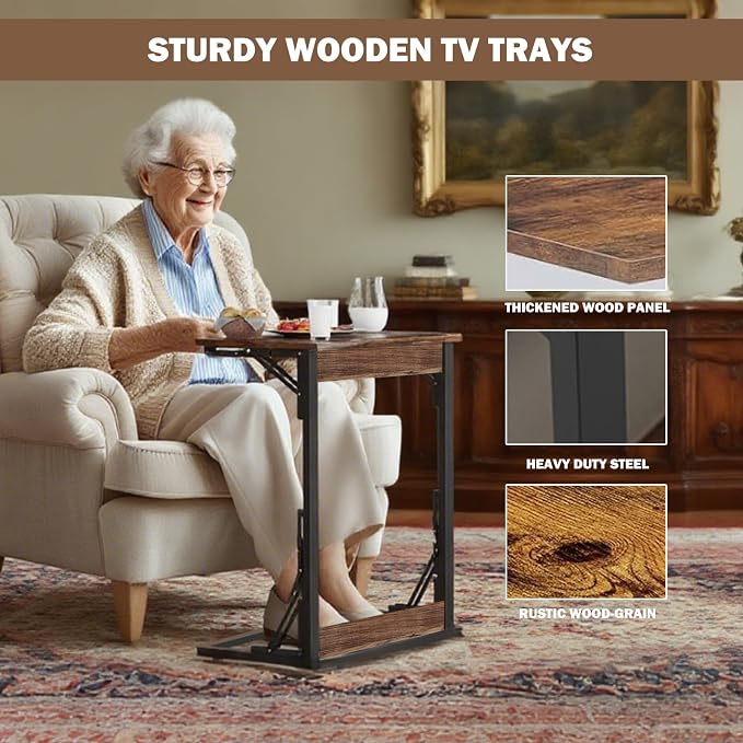 Folding TV Tray Table, Adjustable Height TV Trays for Eating on Couch | TV dinner tray table with tablet & phone slots,c shaped end table,laptop desk for sofa,bedside,recliner,dining,working,gaming - Image 6