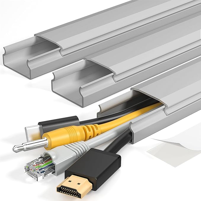 Yecaye TV Cord Hider, 42in Cord Cover Wall Mounted, W1.18in H0.6in, Grey | Large Cable Hider, Wire Covers for 4 Cords, Cable Raceway Wire Hiders for TV on Wall, Cable Cover Cord Concealer by Yecaye