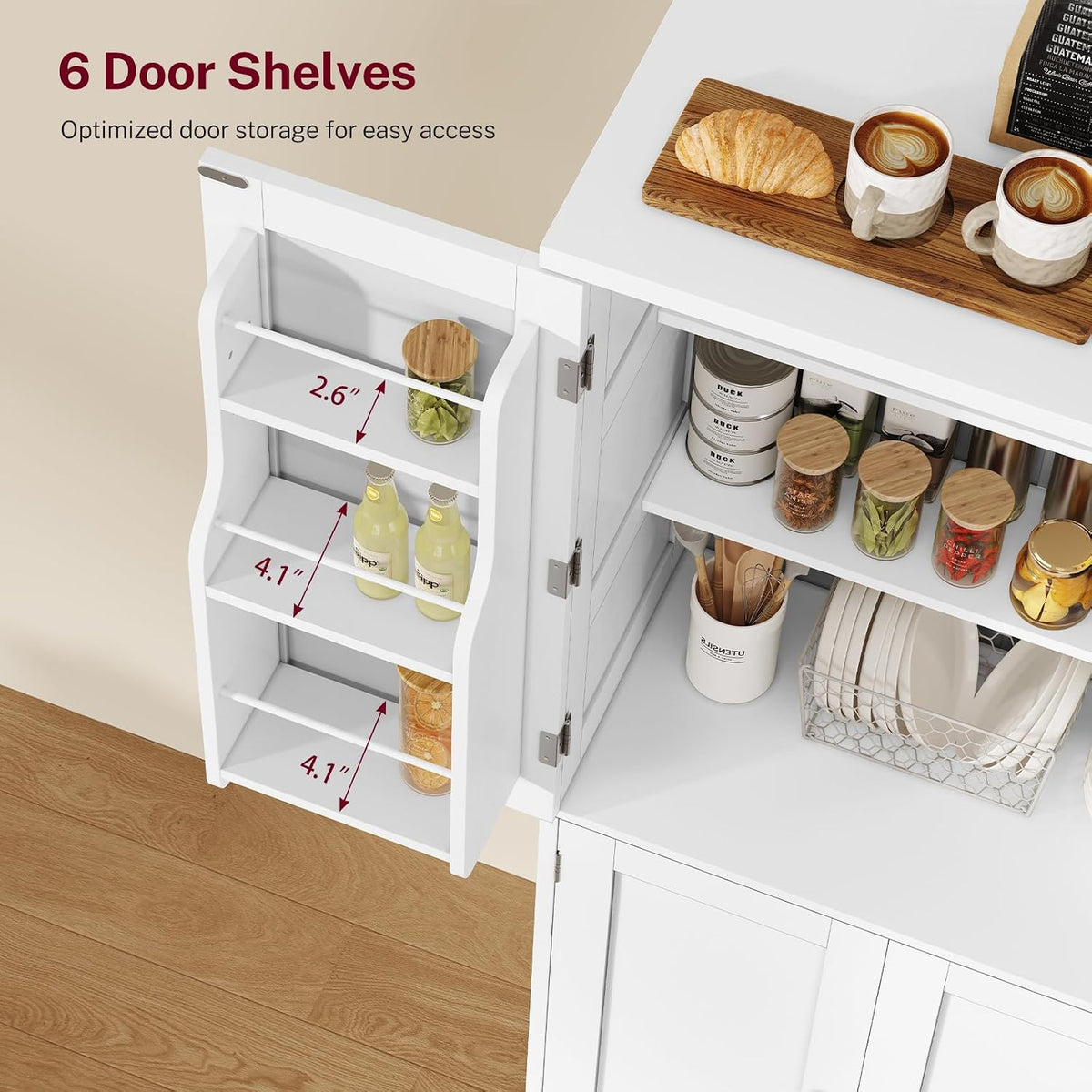 Pantry Cabinet with 4 Doors, Kitchen Pantry Cabinet with Door Shelves, Kitchen Storage Cabinets for Living Room, Dining Room, Bathroom, 51”H, White - Image 7
