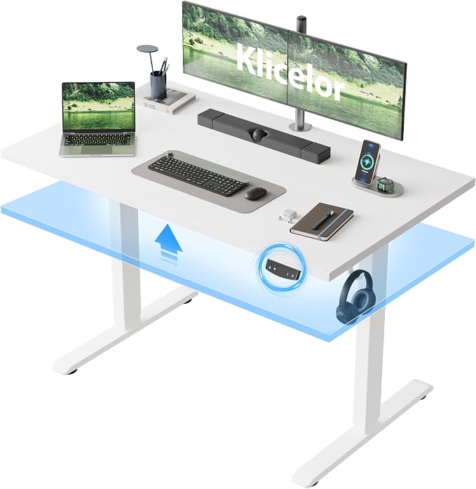 Klicelor 48 Inch Electric Standing Desk, Height Adjustable Office Desk, Sit Stand Up Computer Desk with Memory Preset, Two-Piece Desktop, White by Unknown