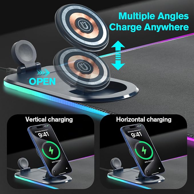 ELUTENG 4-in-1 RGB Gaming Mouse Pad with Wireless Charging & Phone Holder | 31.5"x11.81" Large Waterproof Desk Mat, Ultra-Smooth Non-Slip Keyboard Pad for Home & Office - Image 4