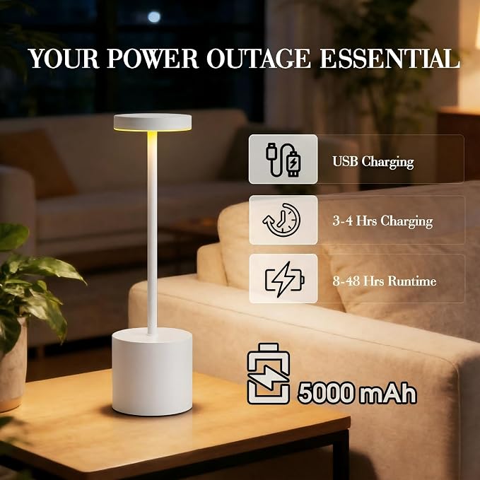AUDLES White Cordless Table Lamp Set of 2, USB Rechargeable Touch Dimmable | Desk lamp with 3 color temperatures, touch control, USB charging, IP54 rated for bedroom, dorm, office, and nightstand - Image 5
