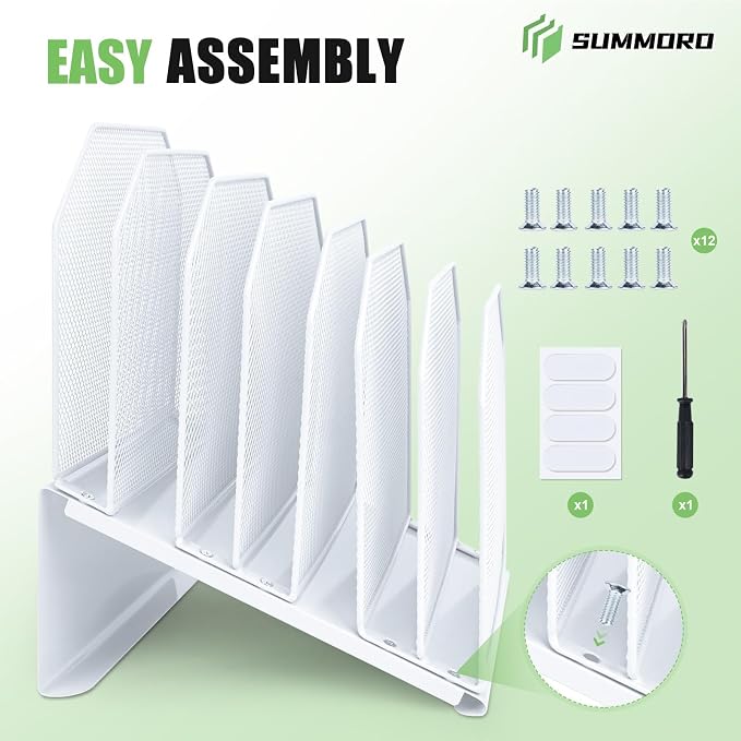 SUMMORO Inclined File Organizer for Desk, 7-Section Vertical File Holder | Office Desk Organizer Metal Rack File Folder, Wire Mesh Desktop Document Sorter, for Office School Classroom Home (White) - Image 8