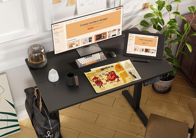 Claiks Electric Height Adjustable Standing Desk, 32x19 Inch, Black | Smooth Height Adjustment, 3 Memory Presets, Cable management hub & hook, Stable Steel Frame, 156 lbs Capacity, Easy Assembly - Image 2