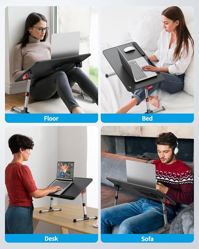 Laptop Desk for Bed with Cooling Fan, SAIJI Lap Desk Tray Table | Height & Angle Adjustable Laptop Stand for Bed, Lightweight Foldable Portable Computer Table for Couch Sofa Chair Floor Desk - Image 4