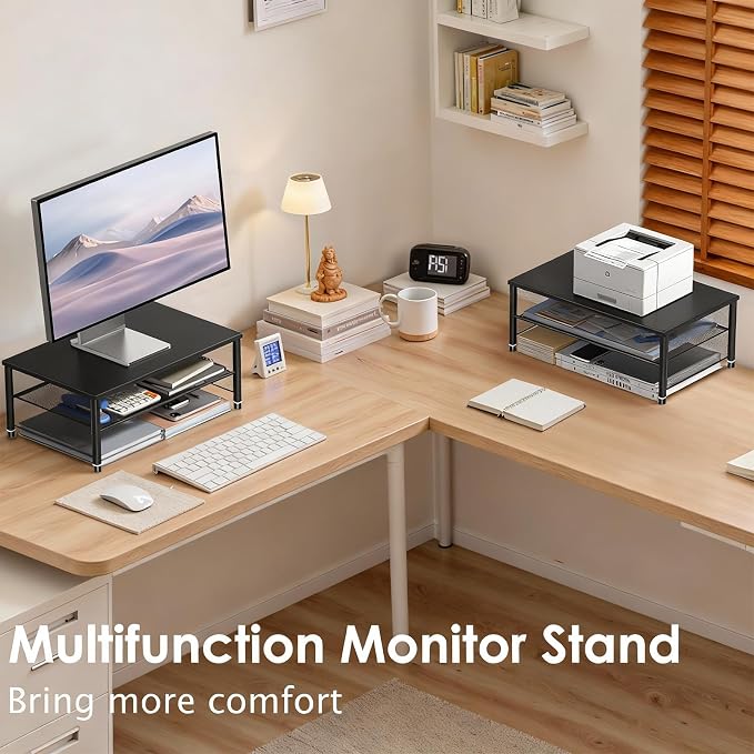 2-Tier Computer Monitor Stand Riser, Laptop Stand for Desk, Desk Organizer for Office, Home and School Supplies, Black - Image 6