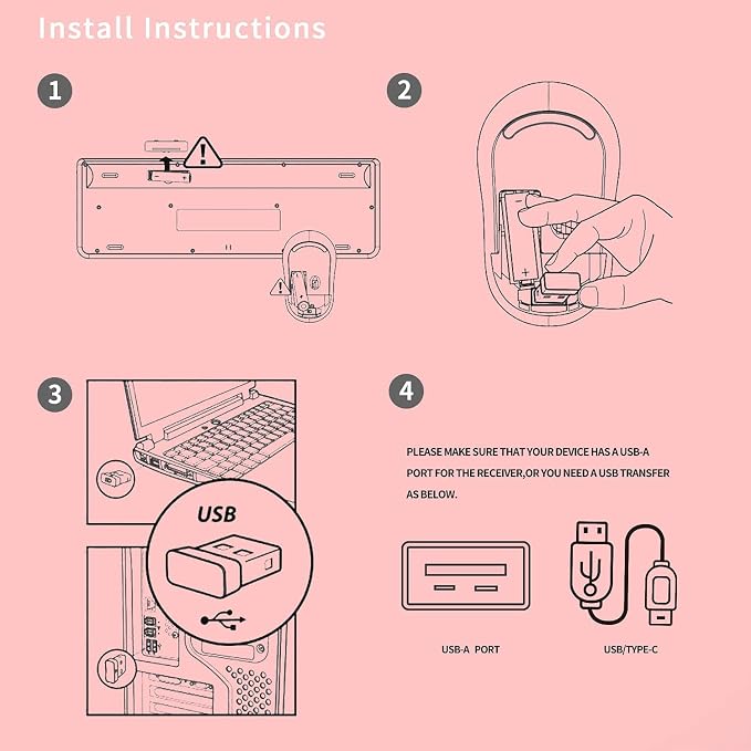 Keyboard and Mouse Sets Wireless, Reliable 2.4 GHz Connectivity for PC,Laptop,Smart TV and More (Pink) - Image 4