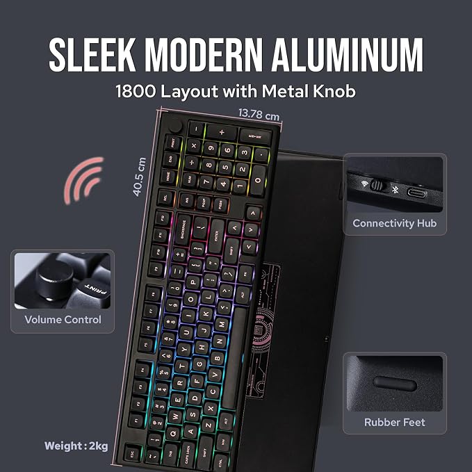 EPOMAKER Galaxy100 QMK/VIA Wireless Gaming Keyboard, Aluminum Shell, BT/2.4Ghz/USB-C, Pre-Lubed Hot-Swappable Linear Switches, NKRO, RGB Backlit (Black, Marble White Switch) - Image 3