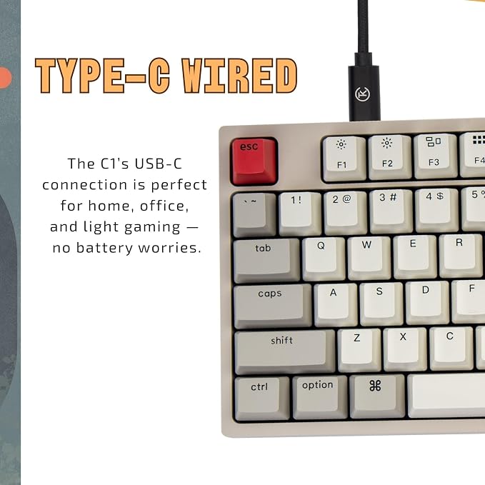 Keychron C1 Hot-swappable Wired Mechanical Keyboard for Mac Layout, Keychron Mechanical Brown Switch/USB Type-C Cable/Double-Shot ABS Keycaps Tenkeyless 87 Keys Computer Keyboard for Windows PC - Image 7