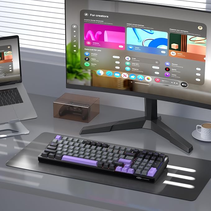 MageGee LIGHT100 Wireless Creamy Keyboard, Gasket Structure Hot Swappable, Tri-Mode 2.4G/USB-C/BT5.0 RGB Backlit Mechanical Gaming Keyboard for Win/Mac/PC, PBT Keycap, 4000mAh Battery, Purple - Image 6