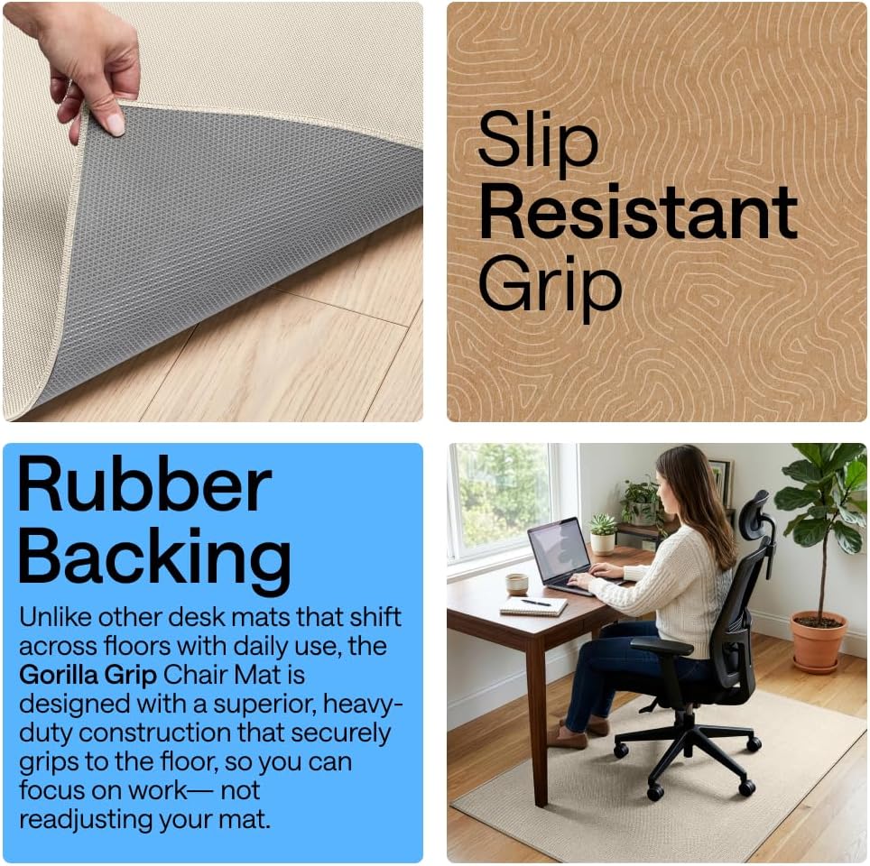 GORILLA GRIP Office Chair Mat for Hard Floors, Under Desk Rug, 58x46 Taupe - Image 3