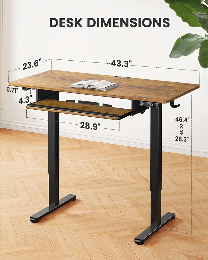ErGear Electric Standing Desk with Keyboard Tray, 44x24, Vintage Brown - Image 2