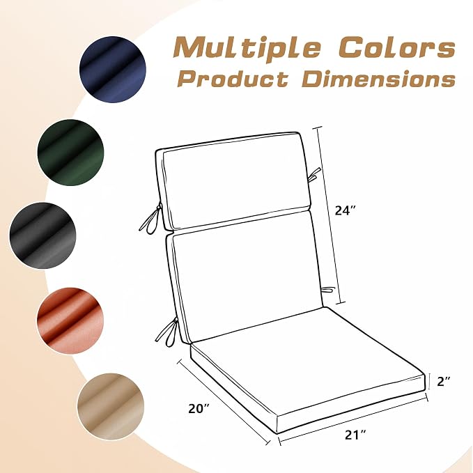 High Back Patio Chair Cushions, 21x20 Waterproof & Fade-Resistant Outdoor Dining Chair Cushions, Indoor/Outdoor High Back Cushion, Seat Pad for Glider and Lawn Chair, Dark Grey - Image 6