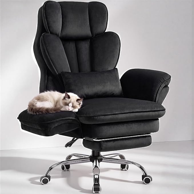 GTPLAYER Big and Tall Office Chair,Executive Ergonomic Computer Gaming Chair with Foot Rest,Flip Armrests for Pets & Extra Space,Soft Velvet Wide Seat Reclining Desk Chair,Black by GTPLAYER