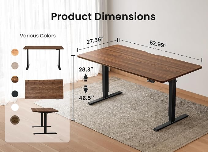 BANTI 63 × 28 Inches Standing Desk, Ergonomic, Electric Height Adjustable, Sit and Stand Up, Computer Desk with a Deeper Desktop, Black Frame/Black Walnut Top - Image 2