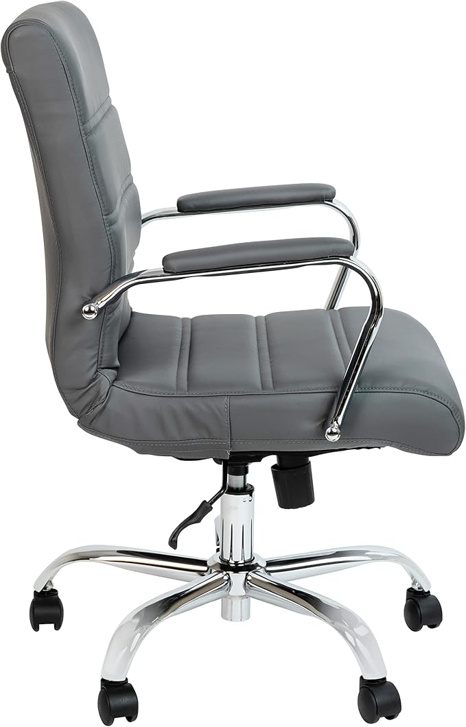Flash Furniture Mid-Back LeatherSoft Executive Office Chair, Gray/Chrome | 360° Swivel, Height Adjustable, Commercial Grade - Image 6