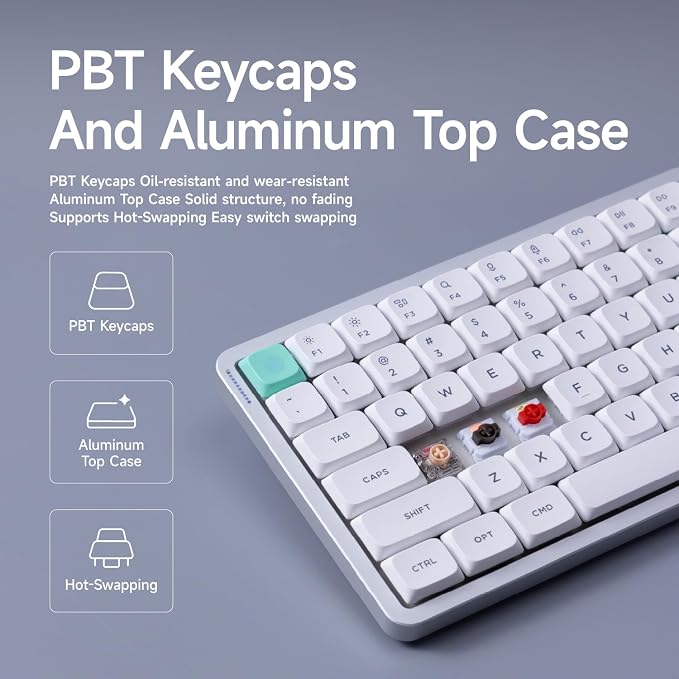 nuphy Air75 V3 Mechanical Keyboard with Knob, White-Brown Nano Switch | 75% Low Profile keyboard, Hot-Swap, for Mac, Windows, Bluetooth/2.4GHz/USB-C, Wireless keyboard, RGB Backlit, PBT keycaps - Image 3