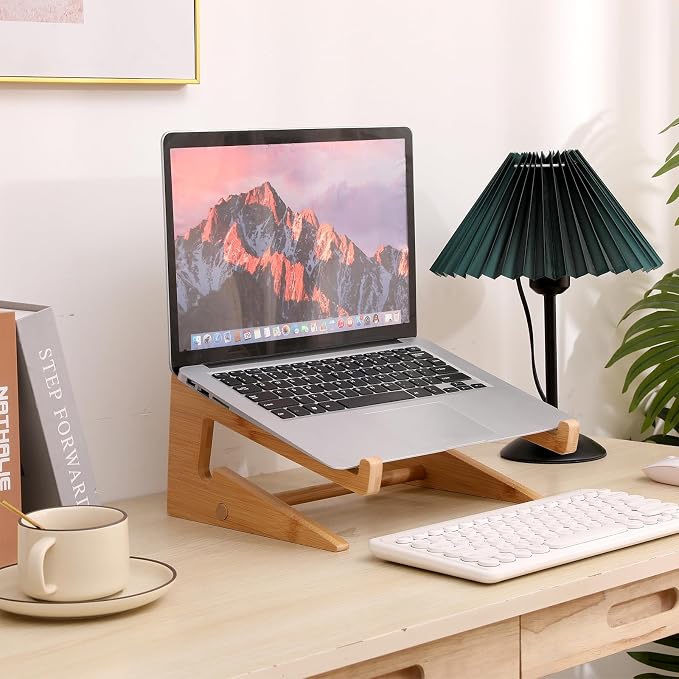 Wooden Laptop Stand Vertical Laptop for 13-18.6in Laptop,Bamboo Stand for Desk - Image 2