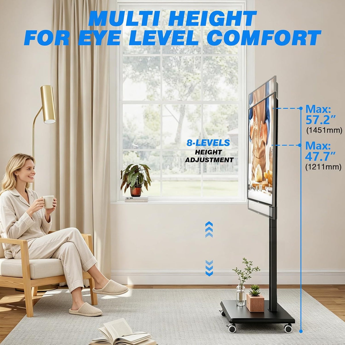 Rfiver Mobile TV Stand 32-75 Inch with Wheels up to 110 lbs, Black - Image 3