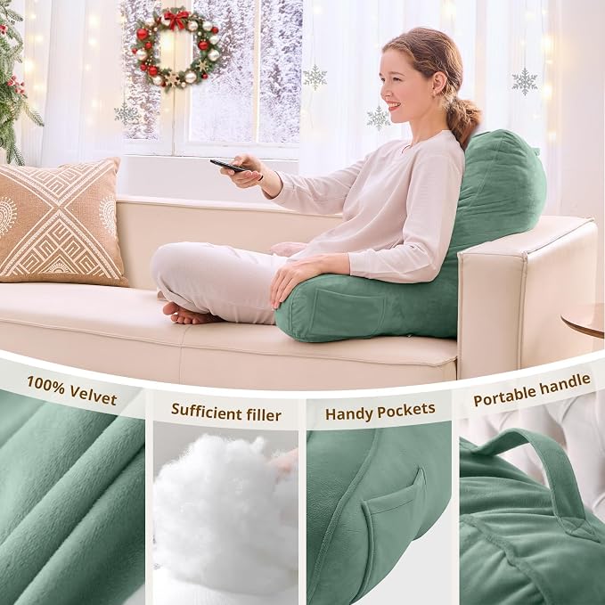 Sasttie Reading Pillow for Bed, Back Pillow for Sitting Up, Sage | 21" Backrest Support Cushion for Couch, Sofa, and Floor, Dorm Essentials, OEKO-TEX, Adjustable Down Alternative Fill - Image 5