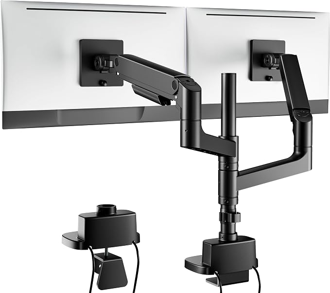Dual Monitor Arm for 17”-49“Ultrawide Monitors with USB,Black | Heavy Duty Dual Monitor Mount Holds 44 lbs by Pegzone