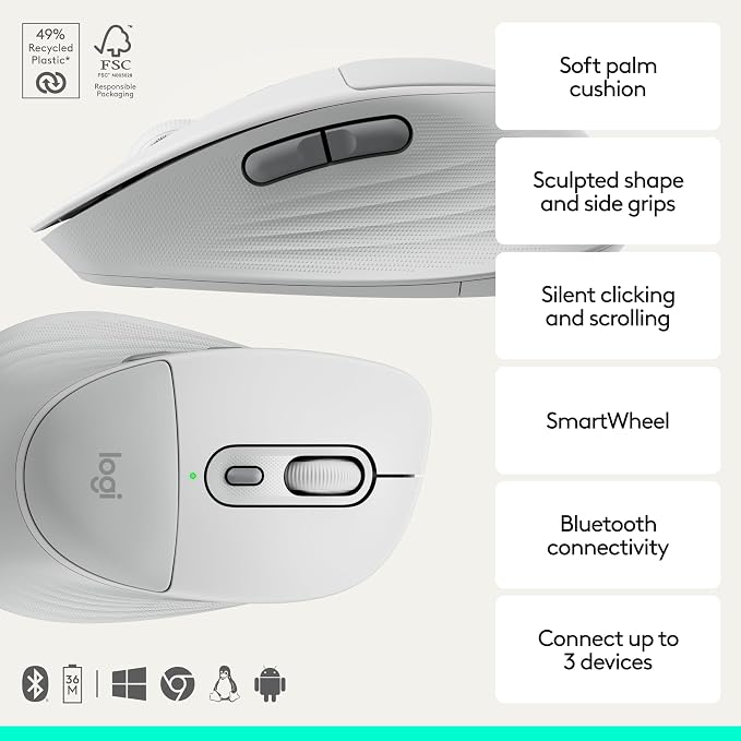 Logitech Signature Comfort Plus MK880 Combo Keyboard Mouse - Off White | Signature, Full-Size, with Palm Rest, Silent Clicks, Bluetooth, for Windows and macOS - Image 3
