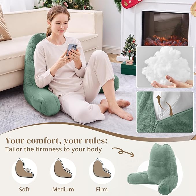 Sasttie Reading Pillow for Bed, Back Pillow for Sitting Up, Sage | 23" Backrest Support Cushion for Couch, Sofa, and Floor, Dorm Essentials, OEKO-TEX, Adjustable Down Alternative Fill - Image 3