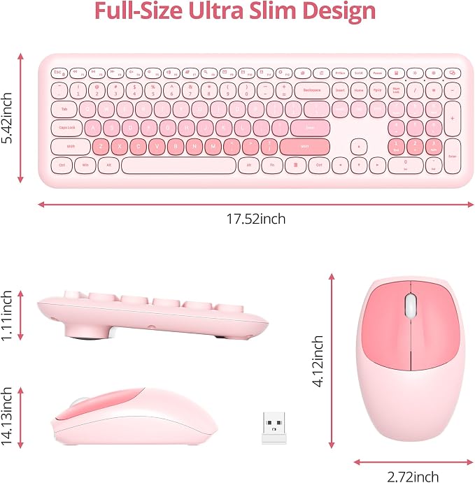 Surmen Cute Pink Keyboard and Mouse Wireless Silent, Full-Size Retro Typewriter Wireless Quiet Slim Keyboard Low-Noise 2.4GHz for Computer, Desktop, Laptop(6-Diary Pink) - Image 6