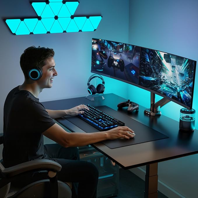 ARES WING 17-35 Inch Heavy Duty Dual Monitor Arm with USB, Black | Fully Adjustable Monitor Mount for Flat Curved Ultrawide Screens Up to 26.5lbs, C-Clamp & Grommet Base, 75/100 Vesa Mount - Image 8