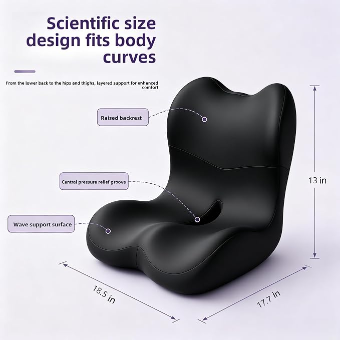 X Large Memory Foam Seat Cushion Lumbar Support Pillow for Sciatica & Tailbone Pressure Relief Coccyx Pad for Office Chair, Car,Wheelchair,Home,Office-Black - Image 4