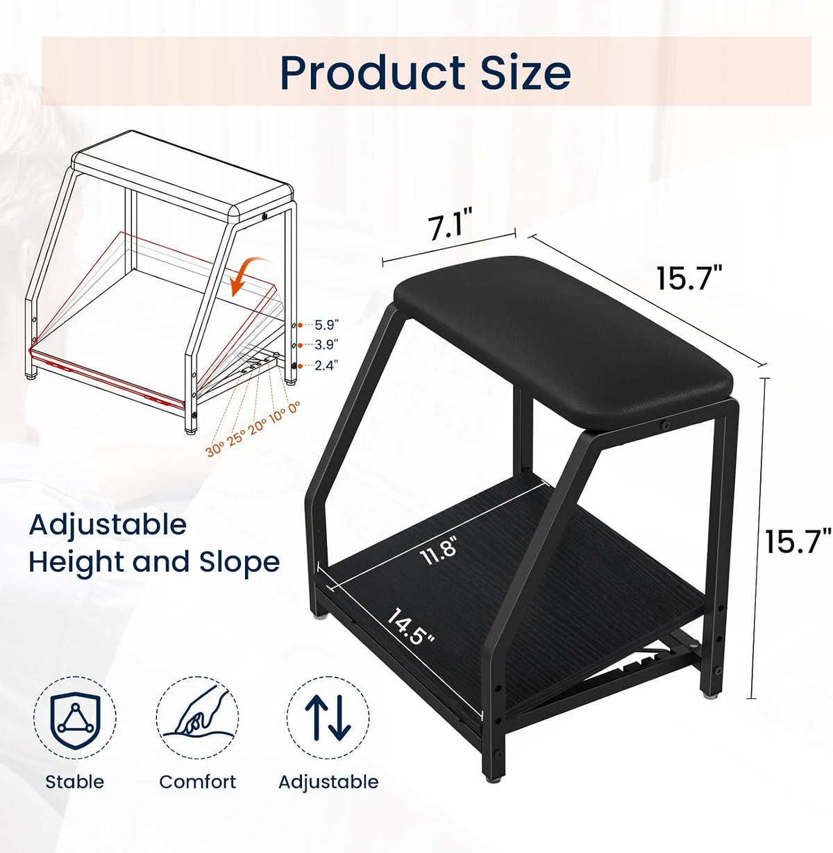 Snughome Adjustable Double Step Footrest, 5 Angles & 3 Heights, Under Desk Foot Stool, Cushioned Top & Non-Slip Base, Ergonomic Foot/Leg Rest for Home Office Gaming - Image 3