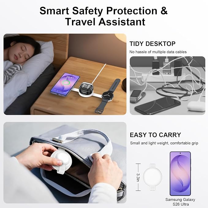 Galaxy S26 3 in 1 Wireless Charger Station, Foldable Fast Charging Pad for Samsung S25 Ultra S24 - Image 5