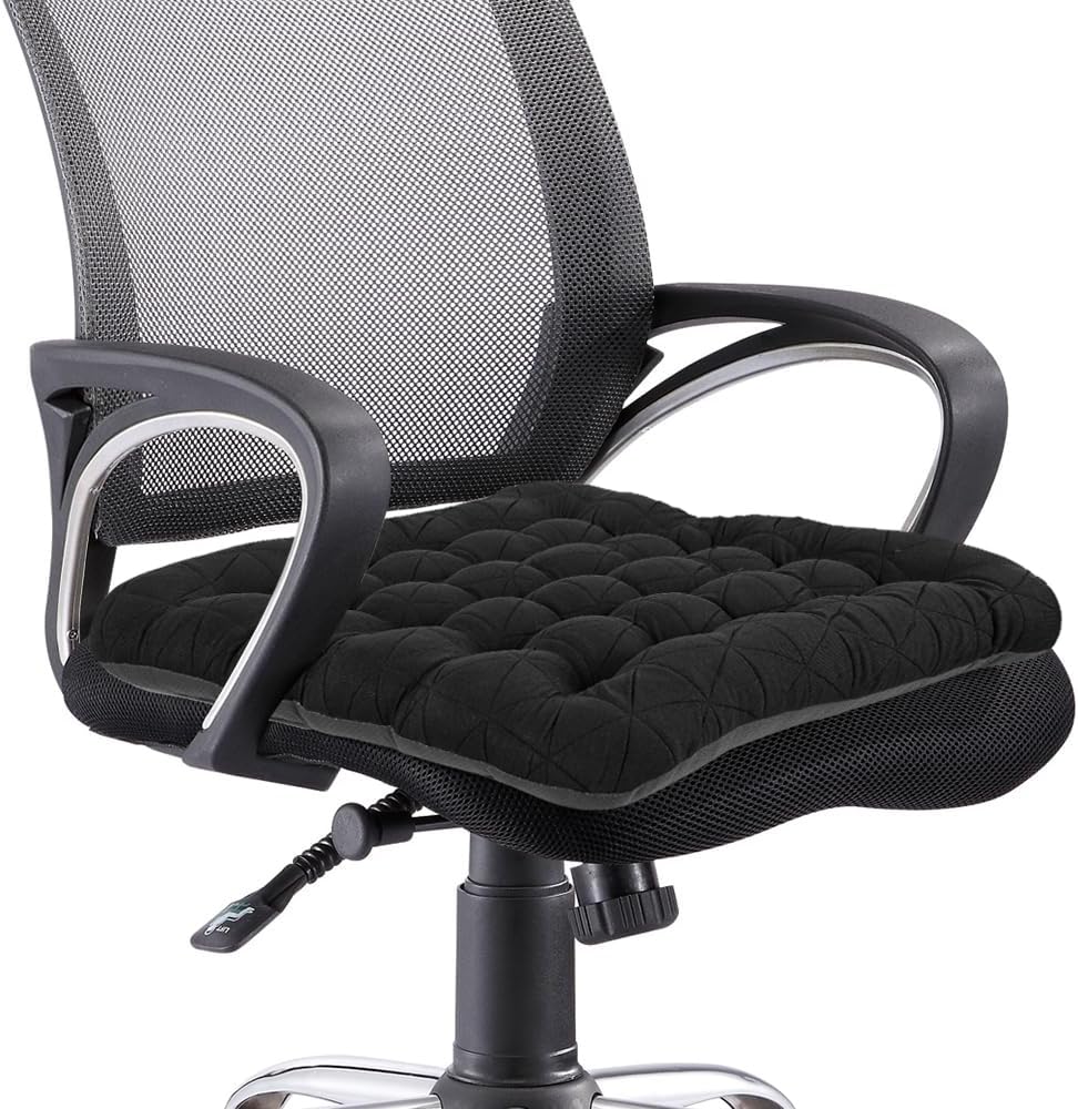 BUYUE Good Support Office Chair Cushion, Luxury Jacquard with Anti-Skid Silicone Seat Cushion Padded for Computer Desk Kitchen Chair (1 Count, Black) by BUYUE