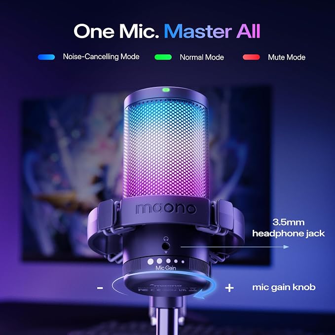 MAONO DGM20 USB Gaming Microphone for PC with Clear Voice & RGB Lighting | Noise Reduction, Tap-to-Mute, Gain Control and Plug & Play for Discord, Streaming, Podcasting, Chat and PS5/PS4 Gaming - Image 5