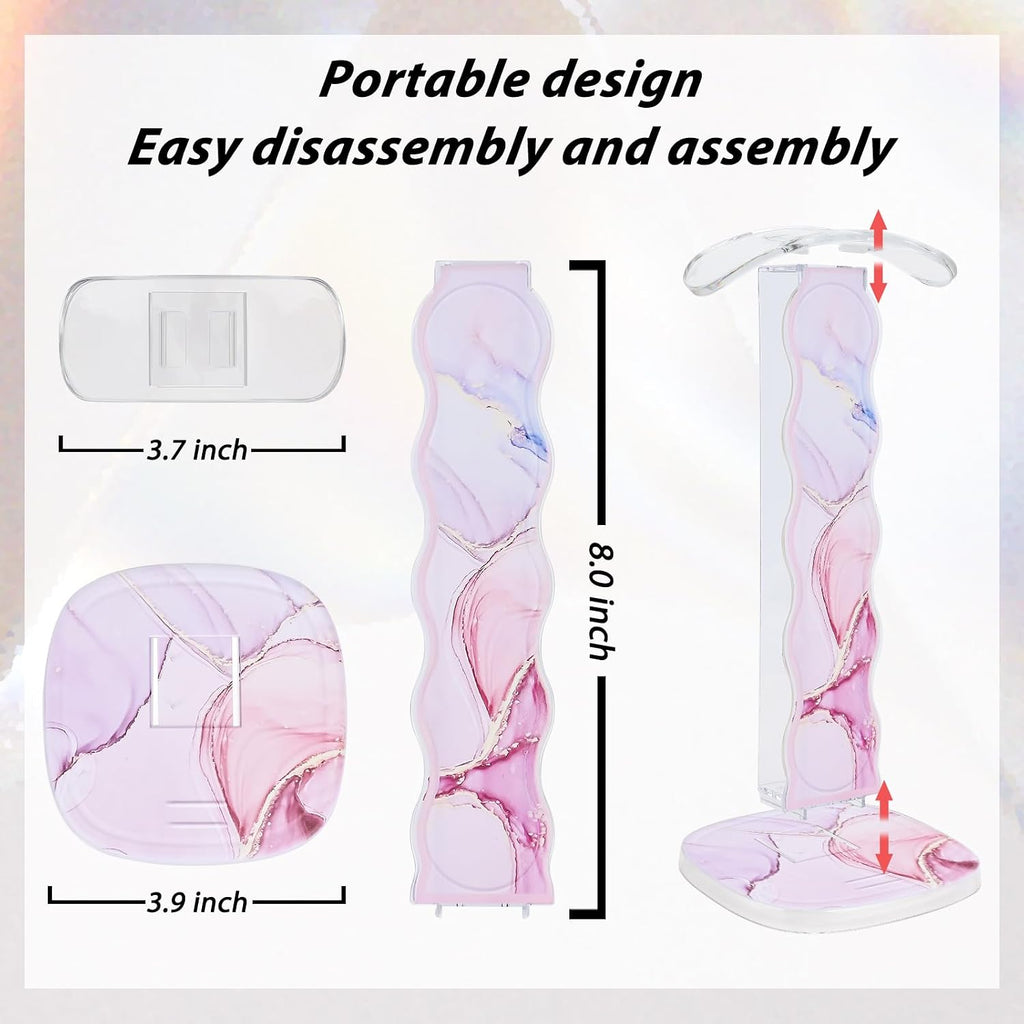 CamyCosy Headphone Stand Gaming Headset Holder for Desk,Luxury Pink Marble Pattern Earphone & Cellphone Stand Desk Accessories for All Headphones Size - Image 2