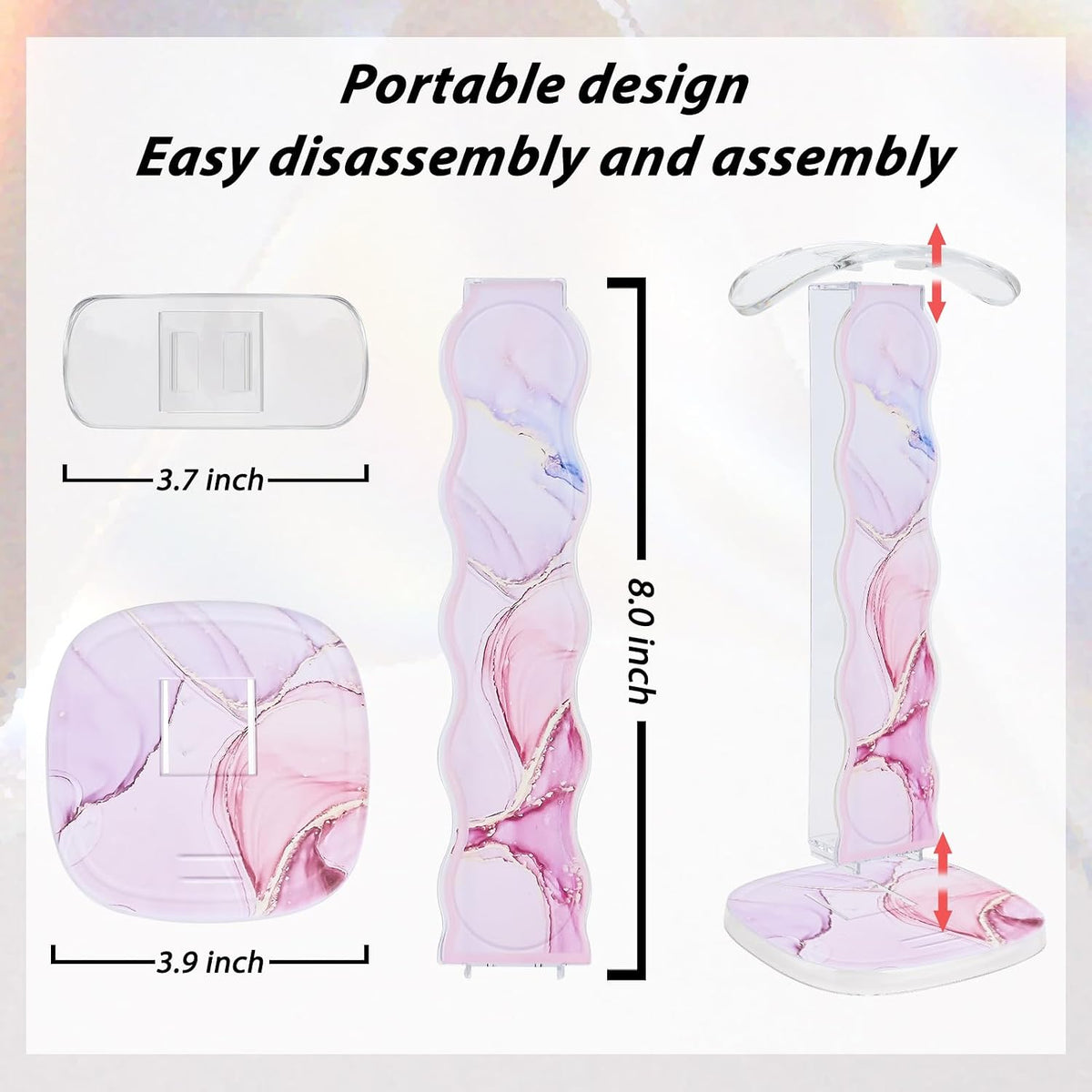 CamyCosy Headphone Stand Gaming Headset Holder for Desk,Luxury Pink Marble Pattern Earphone & Cellphone Stand Desk Accessories for All Headphones Size - Image 2