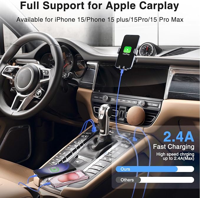 Car Carplay Cable for iPhone 16 15 Pro Max 15 Plus Car Charger, 6FT USB to USB C Cable for Car Charger Adapter, Carplay USB C Cord Accessories Charging for iPad 10th Gen/iPad Pro Air 5th-DarkBlue - Image 3