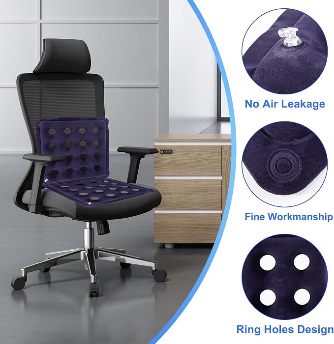 2-Pack Waffle Inflatable Seat Cushions with Pump, 18 Inch Beige 16-Hole Air Cushion for Pressure Relief, Wheelchair, Office Chair, Car Seat & Travel (Purple&Beige) - Image 6
