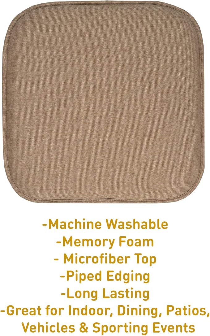 Sweet Home Collection Chair Cushion Memory Foam Pads Honeycomb Pattern Slip Non Skid Rubber Back Rounded Square 16" x 16" Seat Cover, 4 Pack, Charlotte Taupe - Image 3