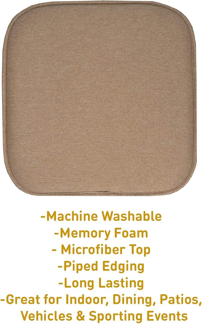 Sweet Home Collection Chair Cushion Memory Foam Pads Honeycomb Pattern Slip Non Skid Rubber Back Rounded Square 16" x 16" Seat Cover, 6 Pack, Charlotte Taupe - Image 3