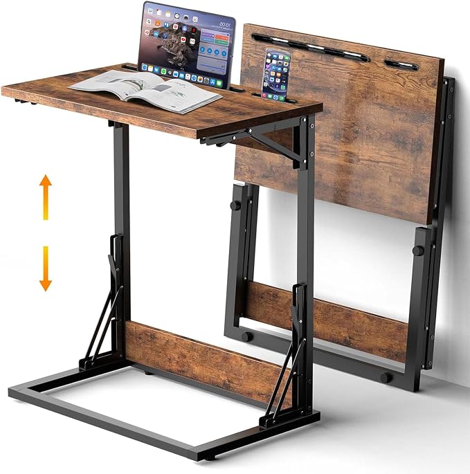 Folding TV Trays Set of 2,TV Dinner Tray Table,Adjustable Height TV Trays for Eating on Couch,C Shaped End Table with Tablet and Phone Slots,Foldable Side Table&Laptop Desk for Sofa&Bedside&Recliner | TV dinner tray table with tablet&phone slots,c shap... by BeGyoku