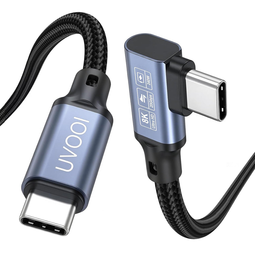8K USB C Monitor Cable 6.6FT Right Angle, USB C 3.2 Gen 2x2 4K@144Hz Video by UVOOI