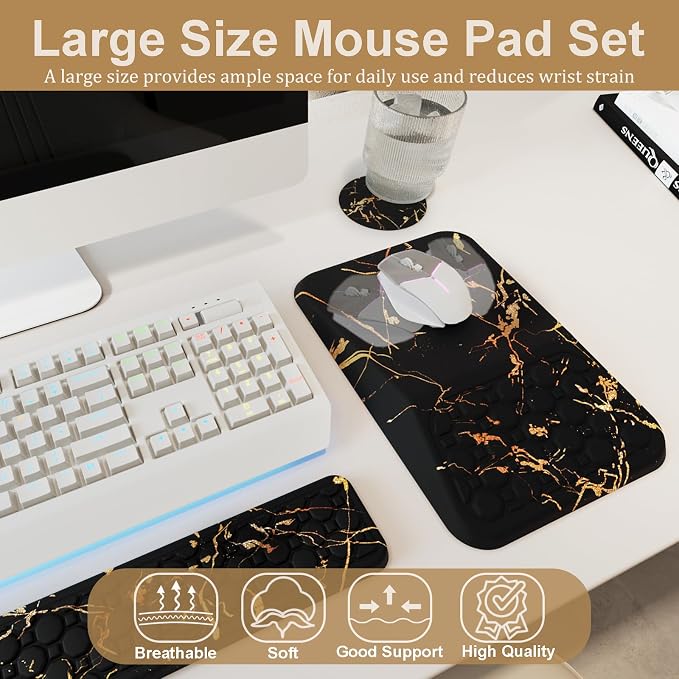 Ospelelf Black Keyboard Wrist Rest Ergonomic Mouse Pad with Wrist Rest, Wrist Rest for Computer Keyboard, - Image 4