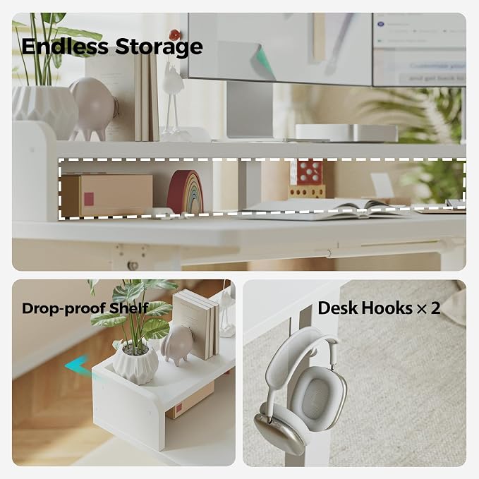 Agilestic L Shaped Standing Desk with Monitor Shelf, 63 Inch, White | Electric Height Adjustable, Dual Monitor Setup, Spacious Corner Desktop, Sturdy Steel Frame, Memory Presets, 264 lbs - Image 6