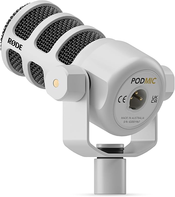 RØDE PodMic Cardioid Dynamic Broadcast Microphone - White | Cardioid dynamic microphone with internal pop filter and shockmount for podcasting, recording and broadcasting - Image 3