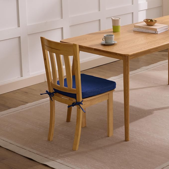 Ruqmuis Chair Cushions for Dining Chairs, 2" Thick Seat Cushions for Kitchen Chairs, D-Shaped Chair Pads with Washable Cover, Ties and Non Slip Backing, 17'' x 16'', Set of 6, Blue - Image 9