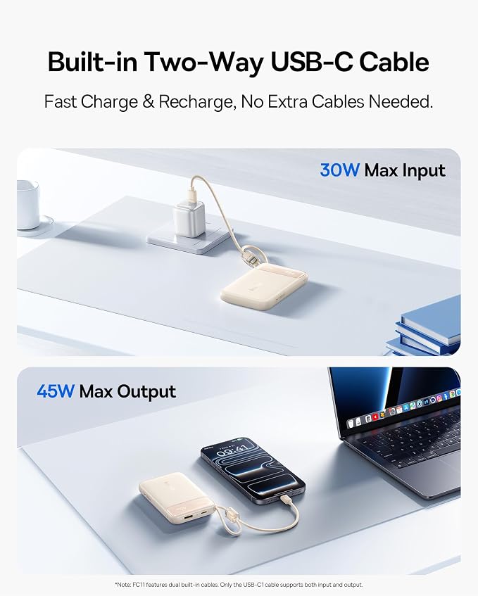 Baseus 45W Ultra Slim 10000mAh Power Bank Built-in USB-C Cables, CCC Certified Portable Charger, Travel Essential Fast Charging Pocket Size Phone Battery Pack for iPhone 17 16 Samsung S25 S24 iPad - Image 7