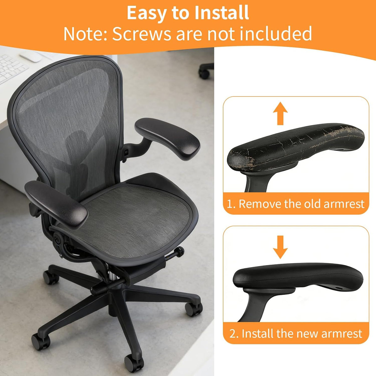 Office Chair Armrest Replacement, PU Chair Arm Pads Caps Compatible with Herman Miller Classic Aeron Chair, 1 Pair - Image 5