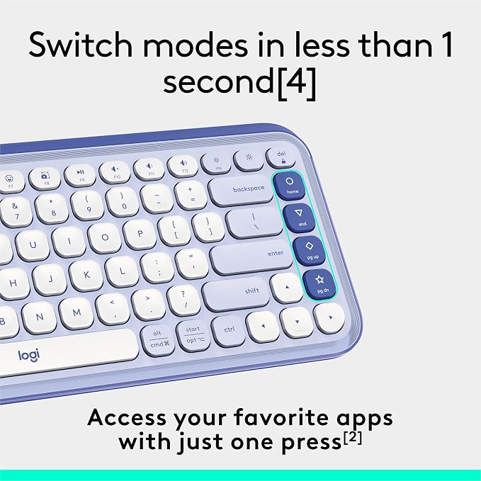 Logitech POP ICON Keys Wireless Bluetooth Keyboard - Lilac and Off-White | Comfortable typing, programmable keys, easy-switch between up to 3 devices, for laptop, tablet, PC - Image 5