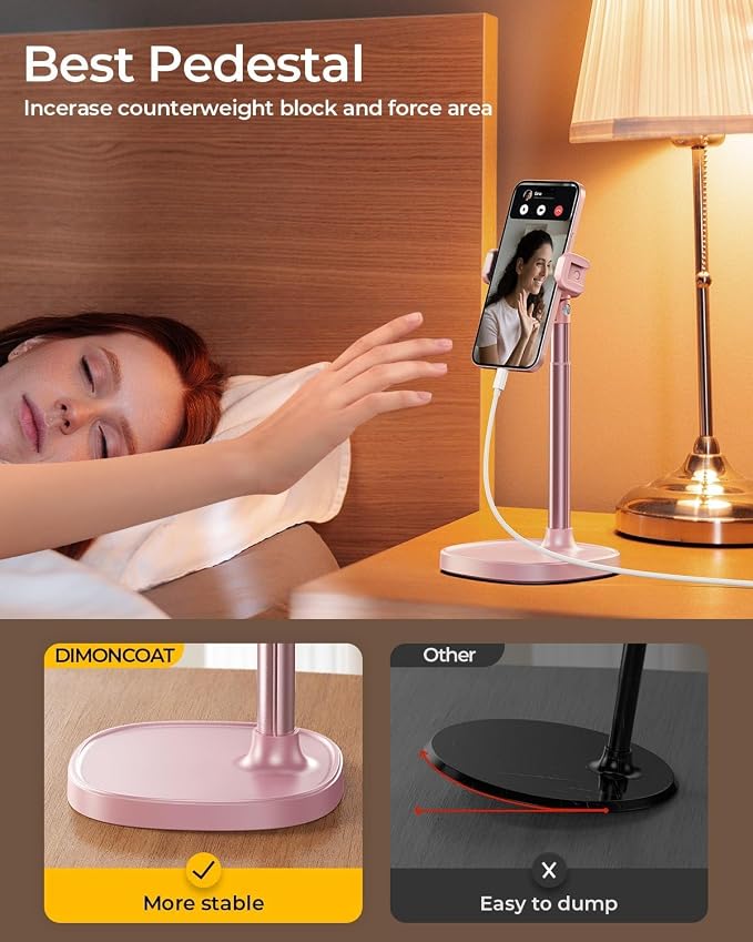 DIMONCOAT Cell Phone Stand for Desk, Stocking Stuffers Gifts for Teens Girls Boys Adults，Phone Holder Angle Height Adjustable, Aluminum Alloy Universal iPhone Stand for iPhone 17 16 15 Pro Max -Pink | Aluminum Alloy Universal iPhone Holder, Retractable... - Image 6